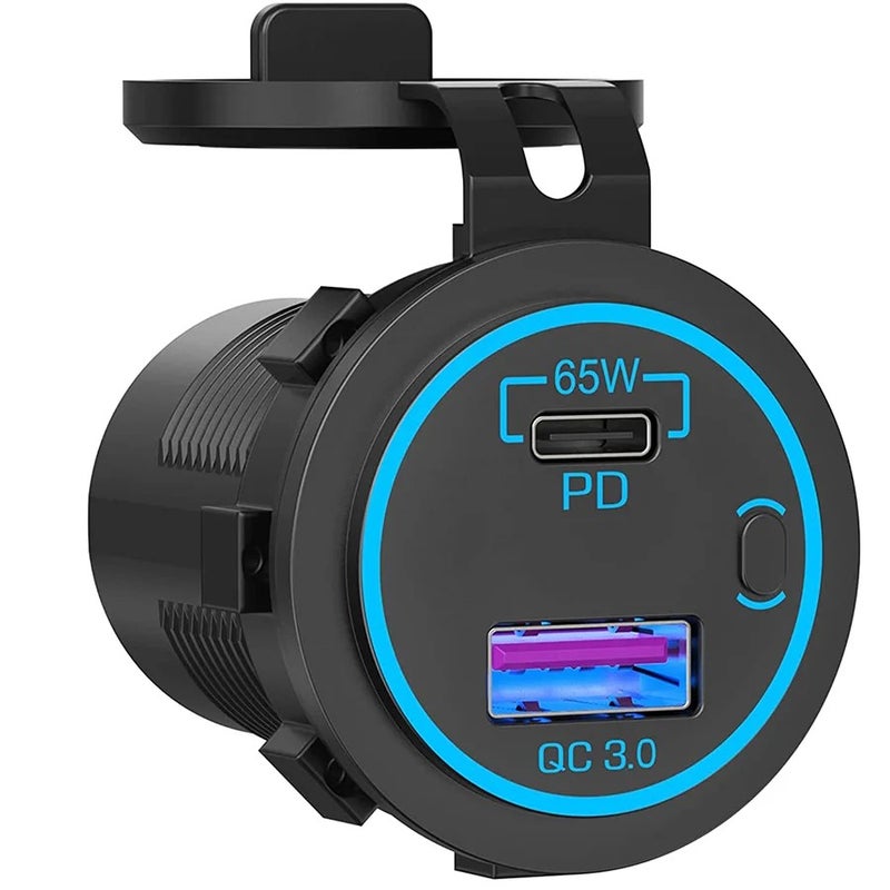 Bluejw شاحن سيارة مزدوج USB-C بقوة 83 واط مع مفتاح طاقة - شحن سريع للكمبيوتر المحمول، تعزيز تلقائي، متوافق مع الدراجات النارية/القوارب، شاحن سيارات - Image 2